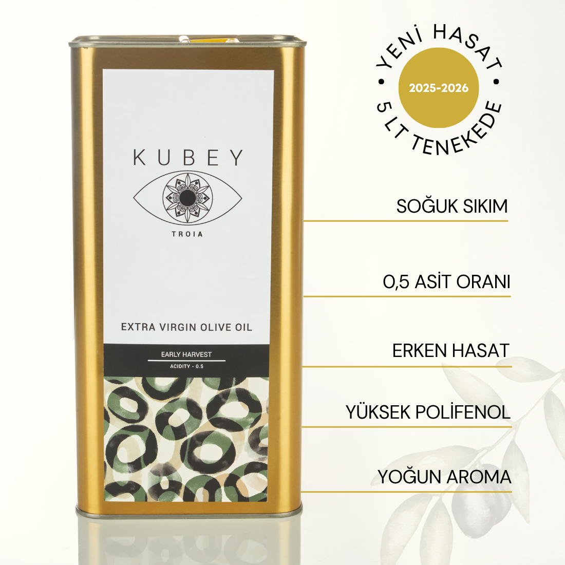 yenihasat1 2025-2026 YENİ HASAT Soğuk Sıkım Natürel Sızma Zeytinyağı, Erken Hasat (5LT) - Görsel 1